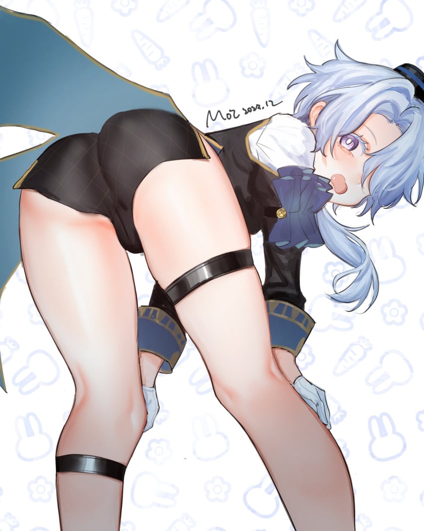 1boy ass ass_focus back_view blue_hair clothed clothing cute_face cutiendirty femboy femboy_focus femboy_only feminine_male girly honkai:_star_rail long_hair looking_back male male_focus male_only misha_(honkai:_star_rail) open_mouth ponytail pose solo solo_focus solo_male sugestive_pose