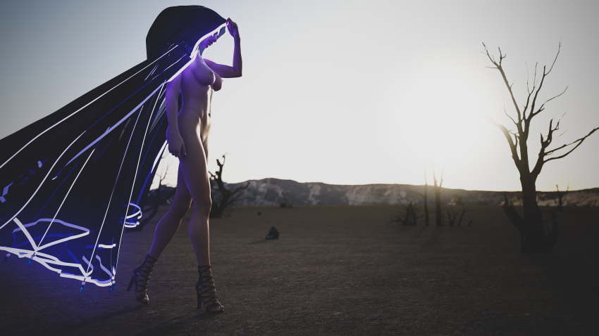 1girls 3d breasts cape cloak female female_only glowing_clothes high_heels hood hooded_cloak lewd4d naked_cloak naked_footwear naked_heels nude nude_female outdoor_nudity outdoors outside slushe_(website) solo solo_female standing