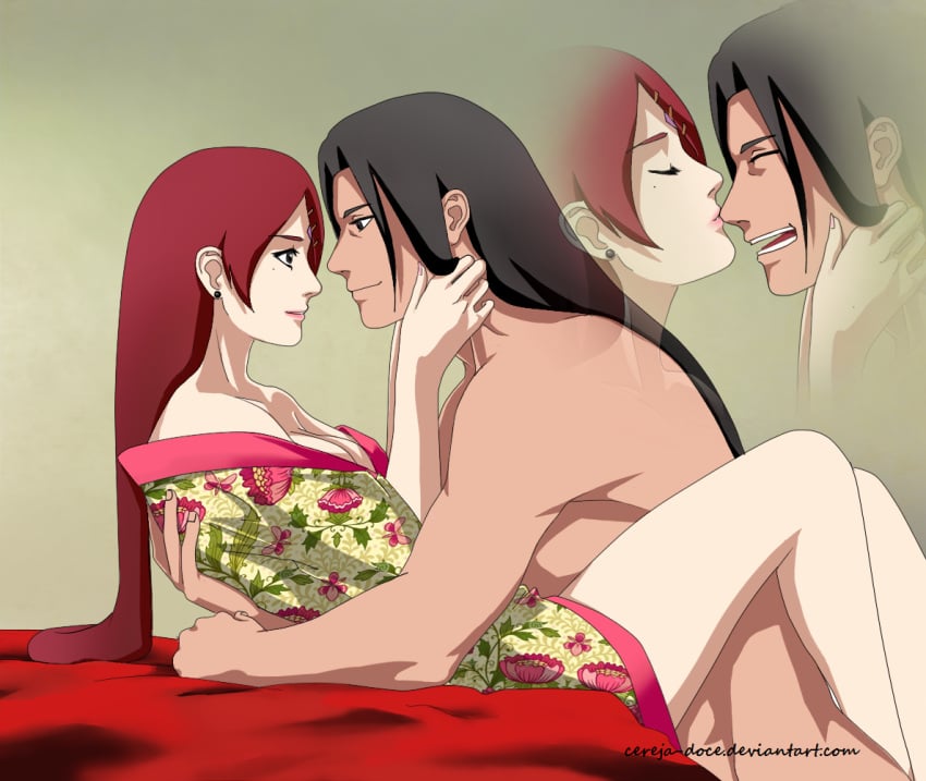 1boy 1boy1girl 1girls almost_naked barely_clothed breasts brown_hair canon_couple cerejadoce cleavage clothed_female_nude_male couple husband_and_wife kimono kissing kissing_nose long_hair male/female naked naruto naruto_(series) naruto_shippuden red_hair romantic romantic_couple senju_hashirama straight uzumaki_mito