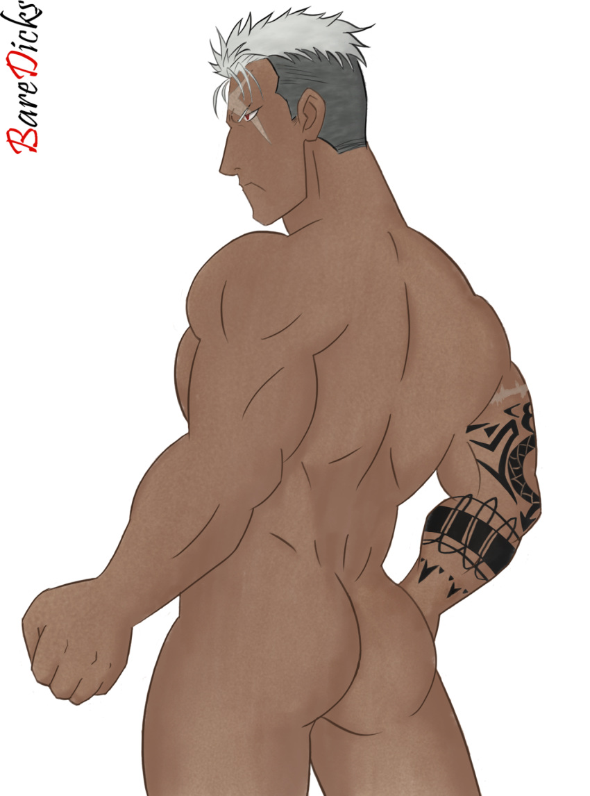 ass back_muscles bare_ass baredicks bubble_ass bubble_butt butt dark-skinned_male dark_skin fullmetal_alchemist fullmetal_alchemist_brotherhood green_hair male male_only melanin muscles muscular muscular_male scar_(fma) tattoo