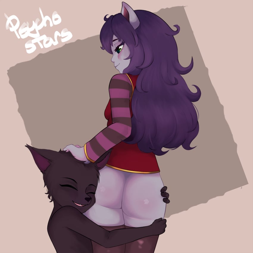 animal_ears ass clothes furry hug league_of_legends lulu_the_fae_sorceress psychostars purple_hair purple_skin veigar yordle