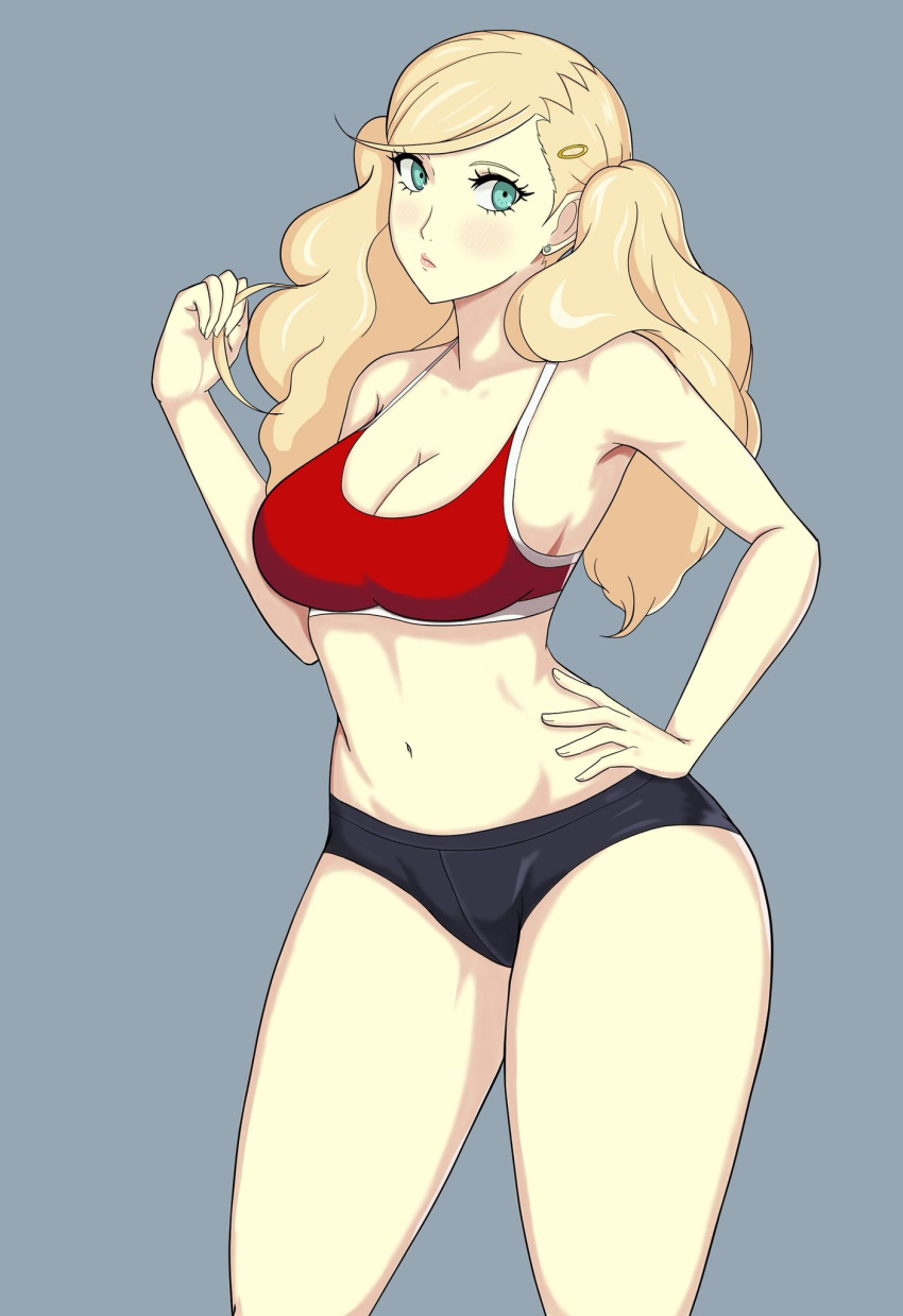 ann_takamaki armpits blonde_hair breasts light-skinned_female light_skin nahone_peko persona persona_5 sportswear thighs