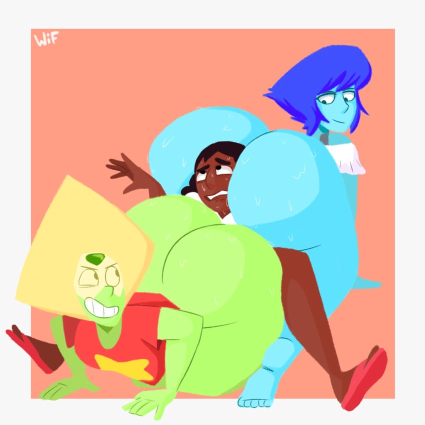 3girls ass ass_focus ass_to_ass between_ass between_buttocks big_ass big_butt black_hair blue_body blue_hair blue_skin bottom_heavy bubble_ass bubble_butt butt_crack cartoon_network connie_maheswaran curvy dark-skinned_female dark_skin face_in_ass fat_ass fat_butt females females_only femdom gem_(species) green_body green_hair green_skin huge_ass huge_butt human humanoid lapis_lazuli_(steven_universe) large_ass large_butt looking_back multiple_girls obese_female peridot_(steven_universe) short_hair smile smiling smooth_skin smothering smothering_ass steven_universe sweat sweating sweaty sweaty_body sweaty_butt tagme thick_ass thick_thighs thighs voluptuous weirdisfun wide_hips