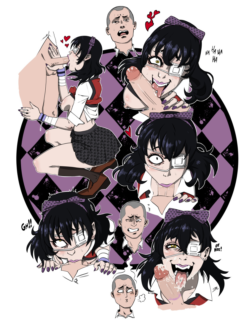 1boy 1girls black_hair blowjob cum_in_mouth eyepatch ikishima_midari kakegurui tagme theweirdibi