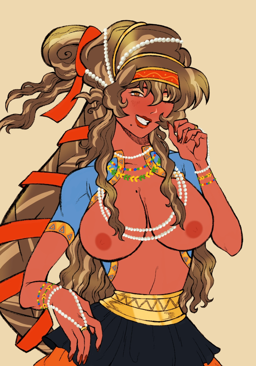 1girls ancient_crete ancient_greece cute dress female female_only large_breasts long_hair minoan pr0t0n sole_female solo topless traditional_clothes