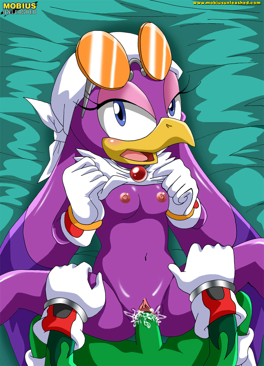 anthro avian bbmbbf blue_eyes breasts cum furry gloves green_body jet_the_hawk jetave mobius_unleashed palcomix partially_clothed penis romantic romantic_couple sega shoes sonic_(series) vaginal_penetration wave_the_swallow