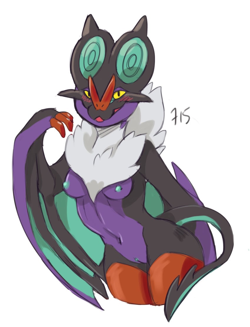 2022 absurd_res anthro anthrofied aries84 black_body blue_nipples blush breasts countershading dragon female genitals hi_res looking_at_viewer nintendo nipples noivern pokémon_(species) pokemon pokemon_(species) pokemorph portrait purple_body purple_countershading pussy simple_background solo three-quarter_portrait video_games white_background yellow_eyes