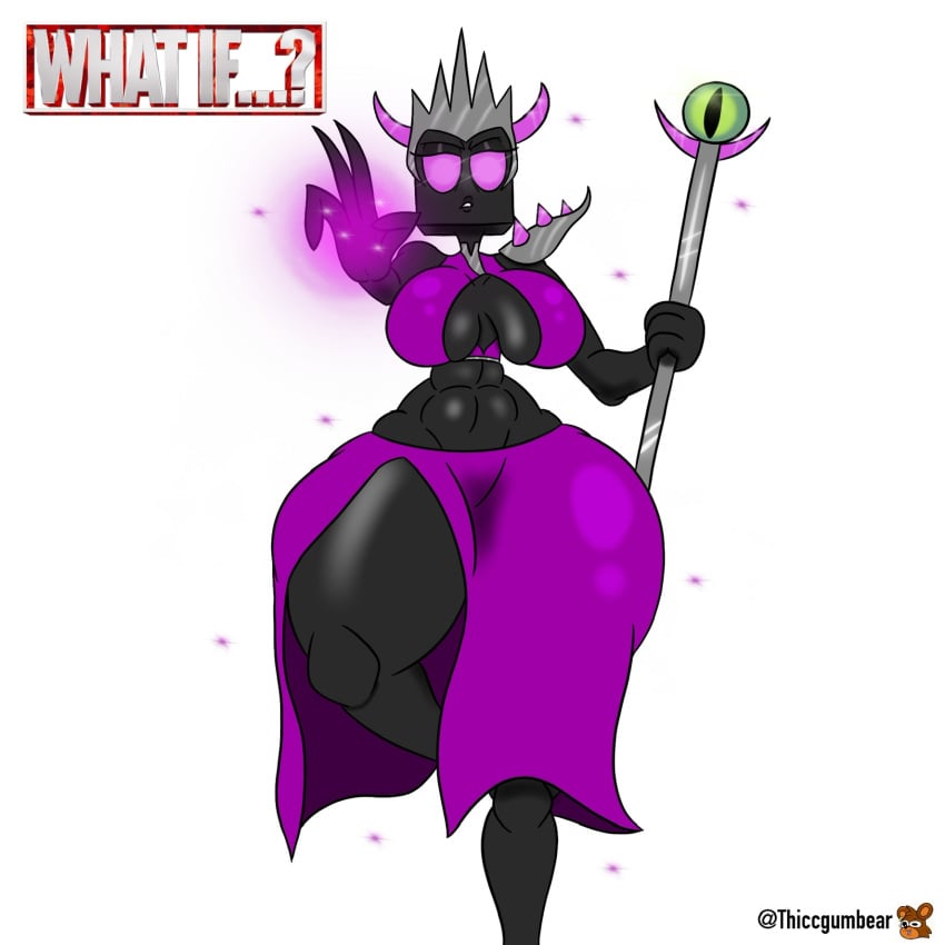 abs belly big_ass big_breasts big_butt crown digital_media_(artwork) dress enderman enderwoman eyebrows eyelashes glowing glowing_eyes hips horn horns levitating levitation lips minecraft queen rule_63 shaded shoulder_pads skirt staff star thiccgumbear thick_thighs thighs trident