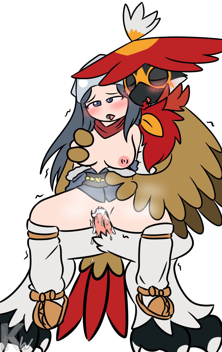 1boy 1girls absurd_res akari_(pokemon) anthro anthro_penetrating anthro_penetrating_human avian bird bodily_fluids breast_grab breasts clothed clothed_sex clothing cum cum_inside decidueye female female_human female_on_anthro genital_fluids hand_on_breast hi_res hisuian_decidueye human human_on_anthro human_penetrated interspecies kangwolf looking_pleasured male male/female male_anthro mammal nintendo nipples penetration pokémon_(species) pokemon pokemon_legends:_arceus pokephilia regional_form_(pokémon) sex straight video_games