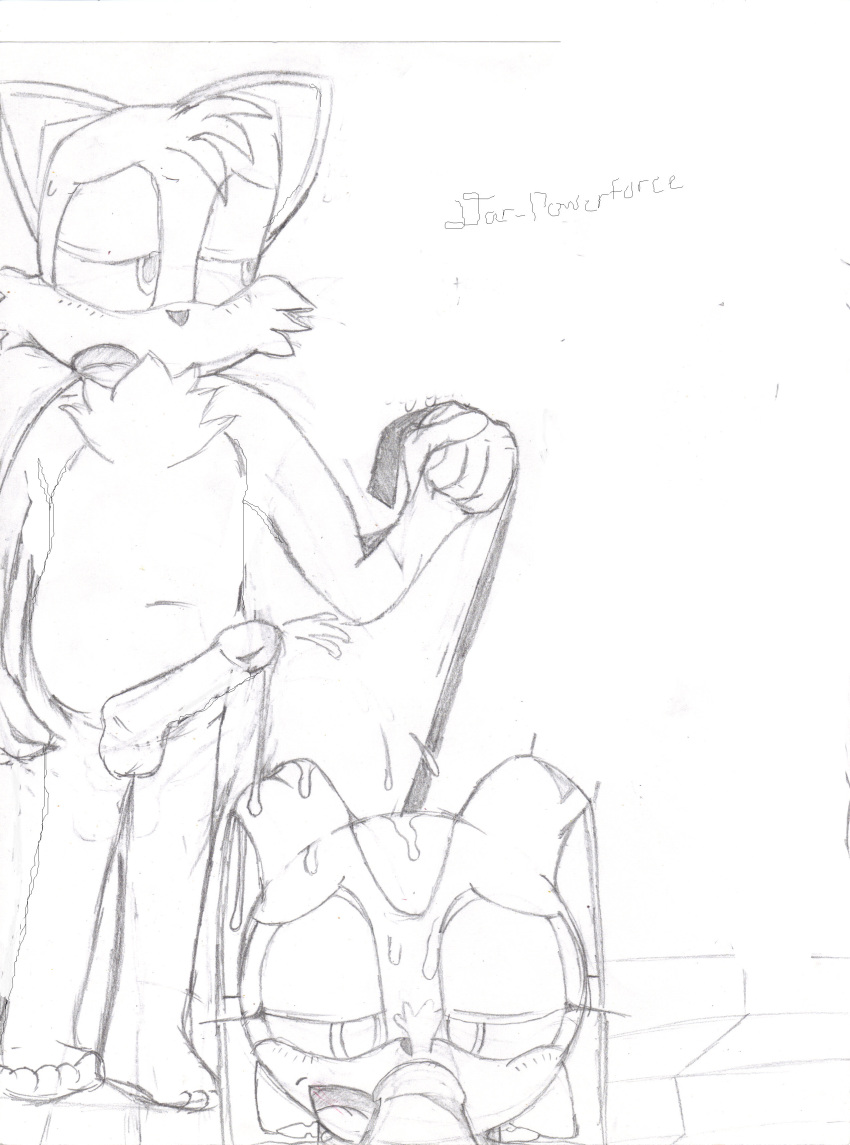 1boy 1girls anthro balls ballsack cream cream_the_rabbit dar-powerforce disembodied_penis erection female fox fur furry humanoid_penis male male_pov monochrome penis rabbit scrotum sega sketch smooth_penis sonic_(series) straight tails testicles toony