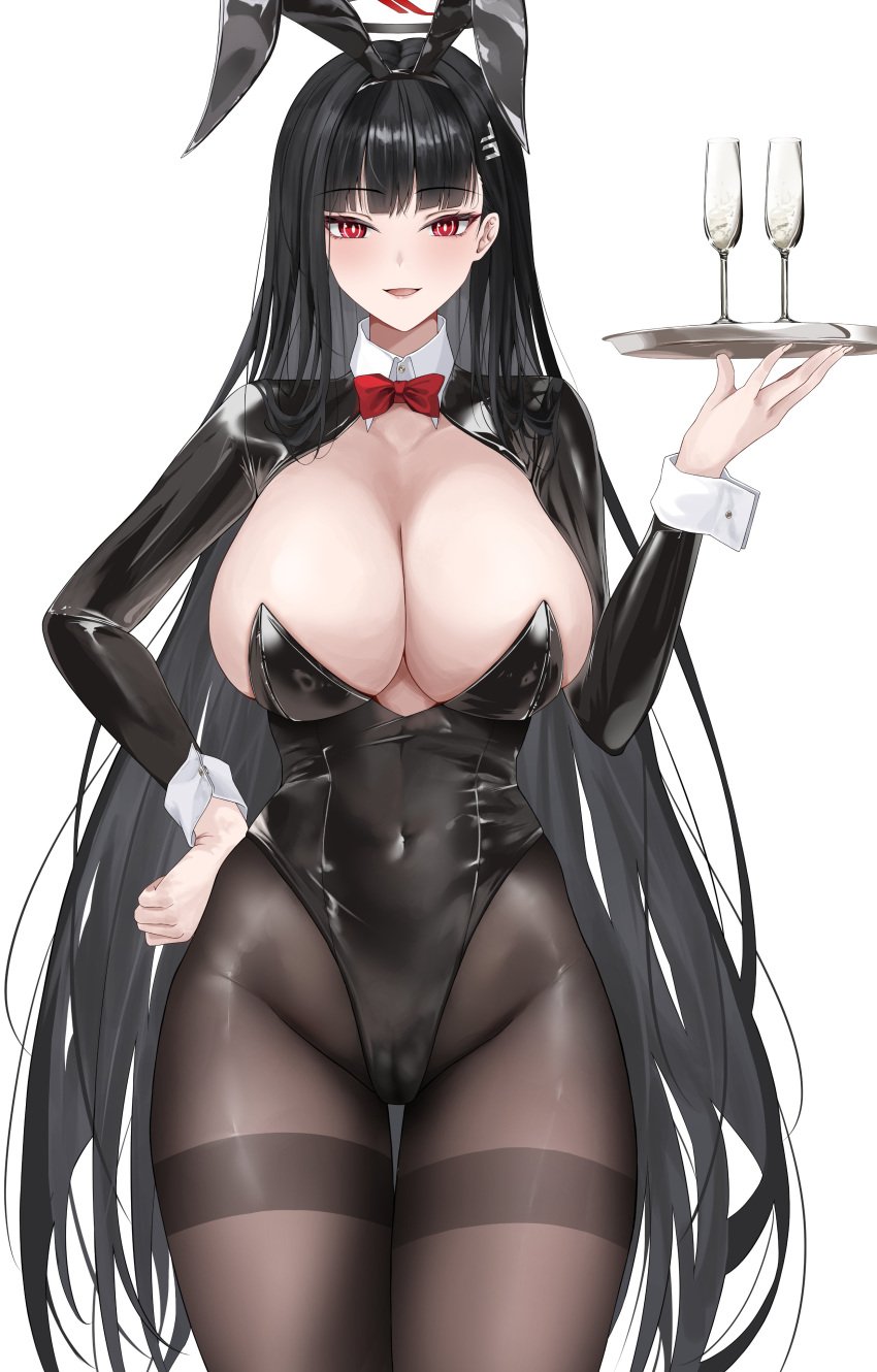 1girls 2020s 2024 2d 2d_(artwork) big_breasts big_thighs black_hair blue_archive breasts bunny_suit cameltoe champagne cleavage dlnk eyebrows eyelashes female female_focus female_only hand_on_hip hi_res highres hips huge_breasts large_breasts large_thighs latex light-skinned_female light_skin long_fingernails long_hair looking_at_viewer midriff millennium_science_school_student navel playboy_bunny red_eyes rio_(blue_archive) seminar_(blue_archive) solo solo_female solo_focus thick_thighs thigh_gap thighs vagina_visible_through_clothing wide_hips