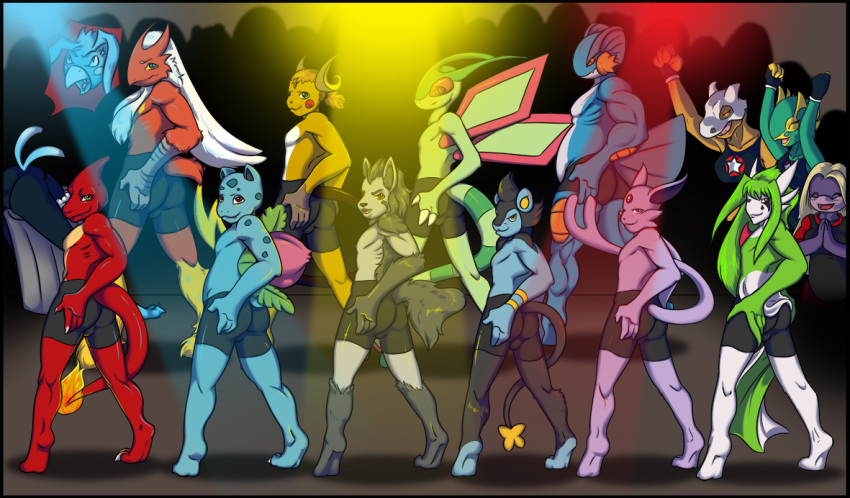 altaria anthro ass beige_skin black_fur black_hair blaziken blonde_hair blue_fur blue_skin charmeleon cheering closed_eyes closed_mouth clothes color cubone eeveelution espeon female fingerless_gloves fire flygon fur furrine furry furry_ears furry_tail gardevoir gloves green_hair green_skin grey_fur grey_hair hair hand_on_ass indoors interspecies ivysaur jynx kecleon long_hair looking_back luxio male mightyena multiple_females multiple_males nintendo open_eyes open_mouth pointy_ears pokemon pokemon_(species) pokemon_dppt pokemon_gsc pokemon_rgby pokemon_rse purple_fur purple_skin raichu raised_tail red_skin shorts skull smile standing straight_hair swampert tail tail_fire tan_skin topless white_hair white_skin