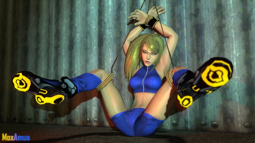 1girls 3d 3d_(artwork) bare_shoulders blonde_hair blue_eyes blue_shorts blue_sports_bra bodysuit bondage bound captured casual_outfit_(metroid) clothed clothing defeated defeated_heroine drugged empty_eyes feet female female_only femsub humiliation kidnapped knocked_out large_breasts legs light light-skinned_female light_skin long_hair lying metroid midriff moxamus nintendo passed_out restrained rope rope_bondage ryona samus_aran short_shorts shorts skin_tight skinsuit sleeping solo sports_bra tied_up unconscious video_games zero_suit_samus