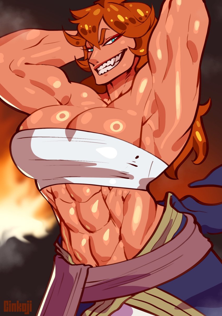 1girls abs big_breasts black_clover cinkoji light-skinned_female mereoleona_vermillion muscular muscular_female red_hair smile