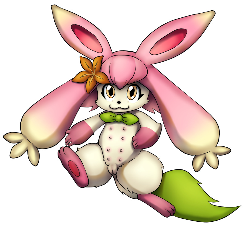 absurd_res accessory buttercup_saiyan female flopie flower flower_in_hair genitals hair hair_accessory hi_res lagomorph leporid mammal multi_nipple nipples pal_(species) palworld plant pussy rabbit solo transparent_background