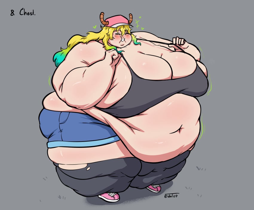 big_breasts breasts_bigger_than_head bursting_clothes fat fat_fetish fat_rolls fat_woman female_only ineffective_clothing kobayashi-san_chi_no_maidragon lucoa lucoa_(maidragon) morbidly_obese morbidly_obese_female obese obese_female overweight overweight_female quetzalcoatl_(dragon_maid) shorts ssbbw tight_clothing vhite9