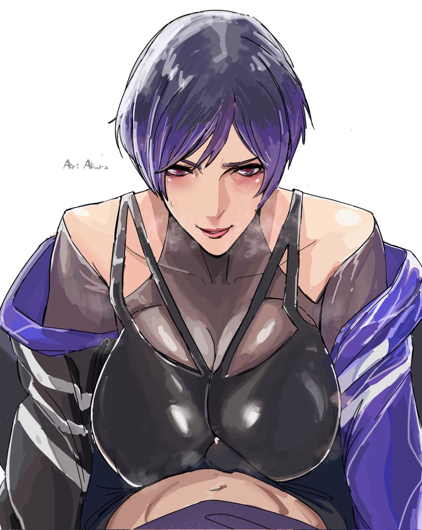 airi_akura aunt big_breasts bodysuit clothing cum female game namco paizuri pov purple_hair reina_mishima seductive_look seductive_smile tekken titfuck