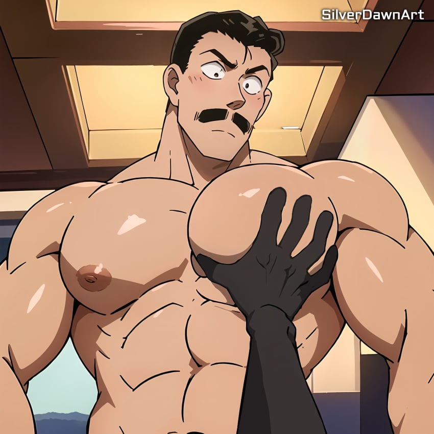 ai_generated confusion detective_conan gay kogoro_mouri male male_only muscle muscles muscular silverdawn_art yaoi