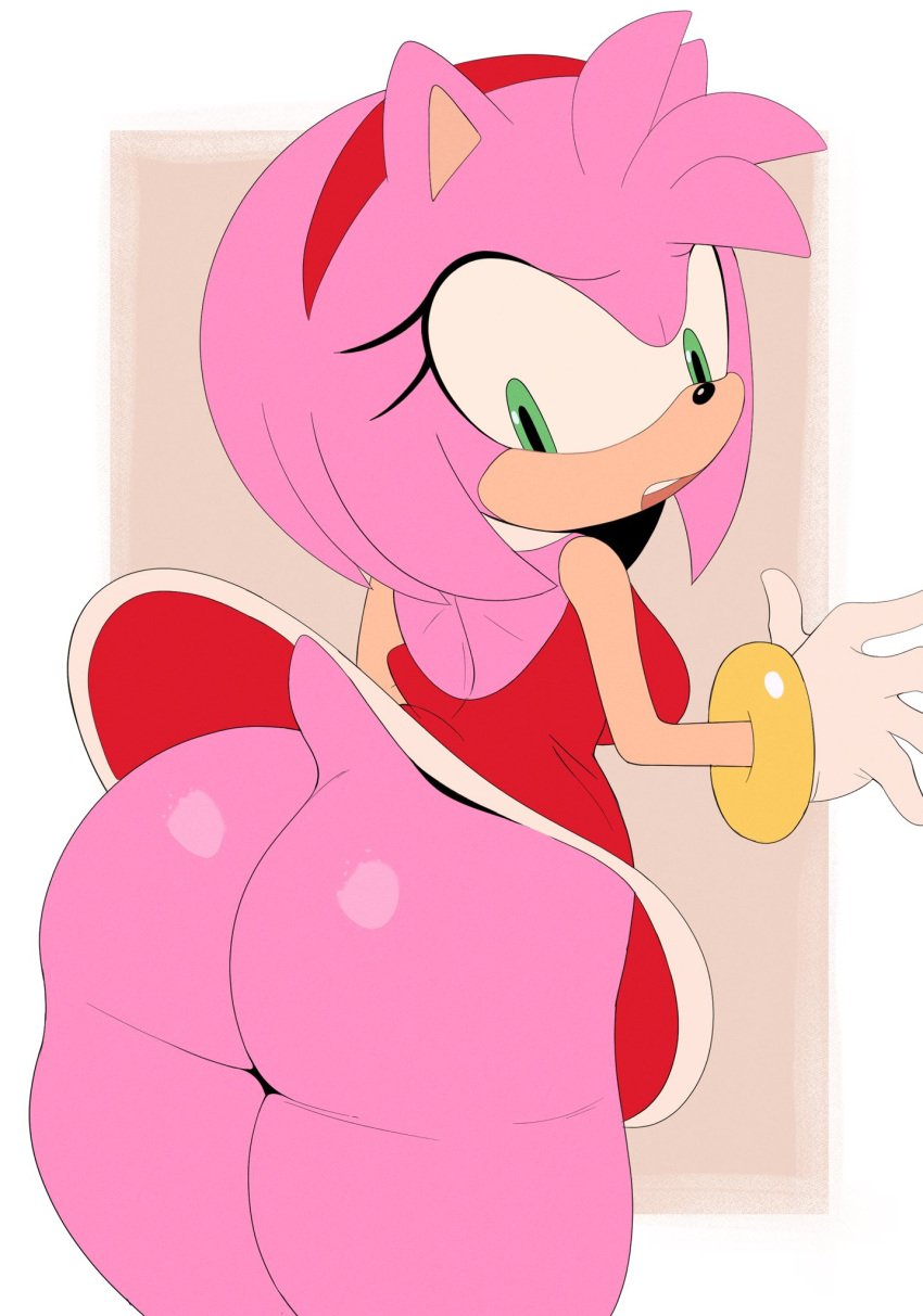 2d 2d_(artwork) 2d_artwork a_name_for_me amy_rose ass ass_focus big_ass big_breasts big_butt bubble_ass bubble_butt butt_focus clothing eyelashes green_eyes hedgehog hedgehog_humanoid hereapathy mobian_(species) no_panties pink_hair red_dress sonic_(series) sonic_the_hedgehog_(series) tail upskirt