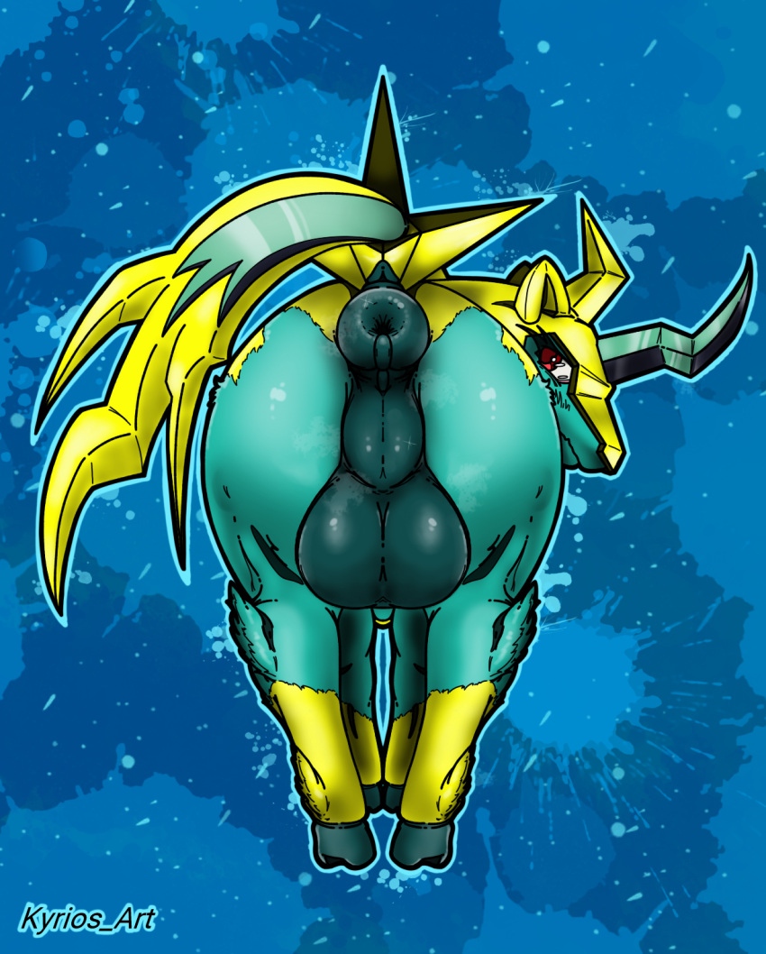 1boy anus ass back_view background balls ballsack butt butthole feral feral_only genitals hi_res high_resolution highres kyrios_art pal_(species) palworld pocketpair rear_view red_eyes testicles univolt white_sclera