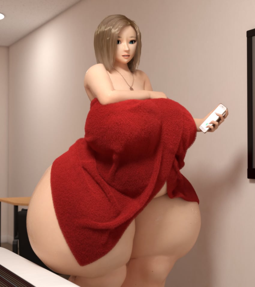 1girls 3d allaire_(auctus177) auctus177 bbw big_belly big_breasts blonde_hair blue_eyes breasts cellphone chubby chubby_female curvy curvy_figure female female_only gigantic_thighs holding_cellphone holding_object holding_phone huge_ass huge_breasts huge_thighs hyper hyper_ass hyper_thighs large_breasts large_thighs massive_breasts massive_thighs medium_hair necklace phone red_towel solo thick_thighs thunder_thighs towel towel_covering_breasts towel_only voluptuous wide_hips