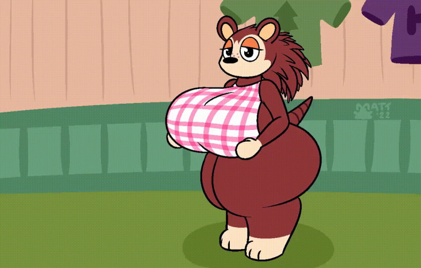 2022 animal_crossing animated anthro big_breasts big_nipples breast_expansion breast_growth breasts breasts_bigger_than_body breasts_bigger_than_head enormous_breasts expansion female gif gigantic_breasts hammerspace hidden_buxom huge_breasts huge_nipples hyper hyper_breasts impossible_clothes large_breasts massive_breasts mattthetooncat nintendo nipples sable_able tagme thick_thighs thighs