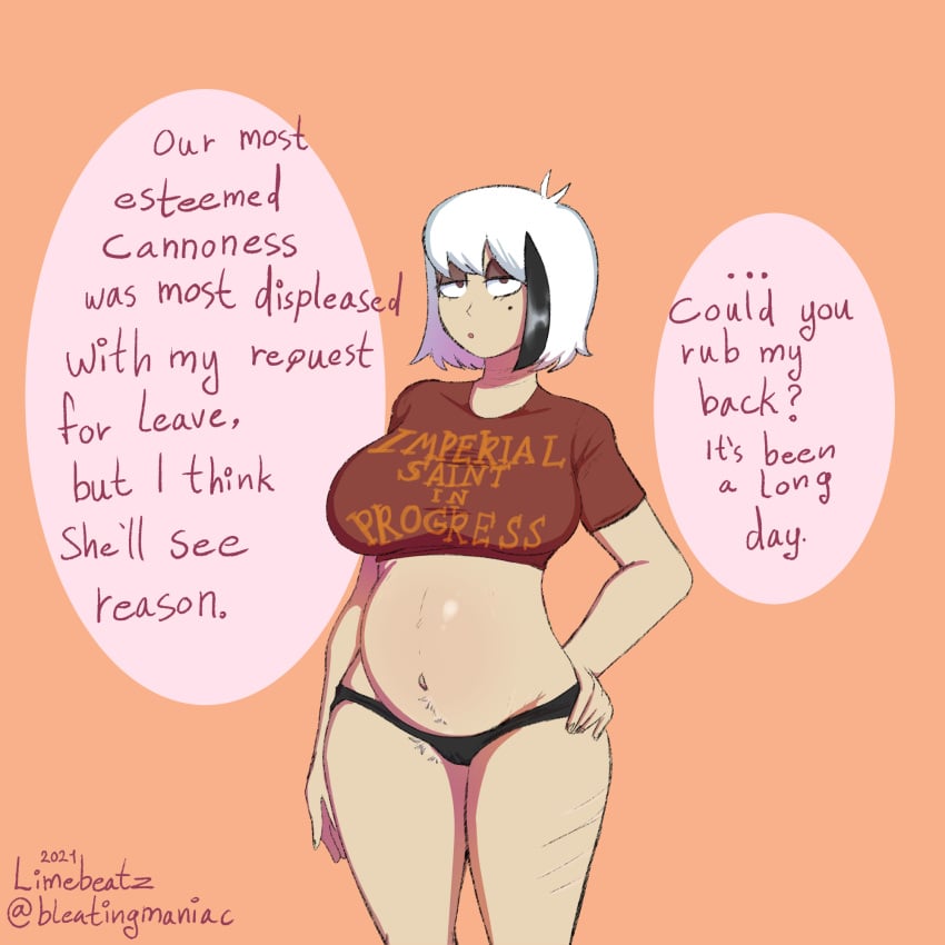 adepta_sororitas artist_name artist_signature big_belly breasts dialogue english_text female female_only imperium_of_man limebeatzafterdark pregnant sister_of_battle solo_female speech_bubble text text_bubble warhammer_(franchise) warhammer_40k