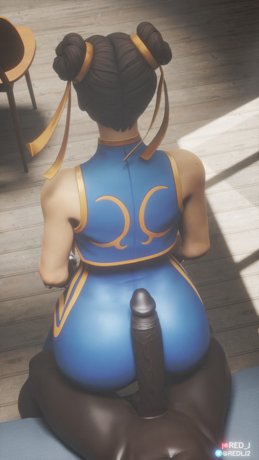 1boy 1girls 3d ass black_hair blender buttjob capcom chun-li chun-li_(fortnite) clothed_buttjob dark-skinned_male dark_skin epic_games female fortnite fortnite:_battle_royale interracial male penis_on_ass red-j red_lj street_fighter unseen_male_face