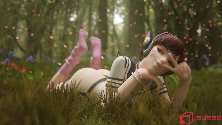 1girls 3d d.va feet female female_only forest legs overwatch solo sus-3d