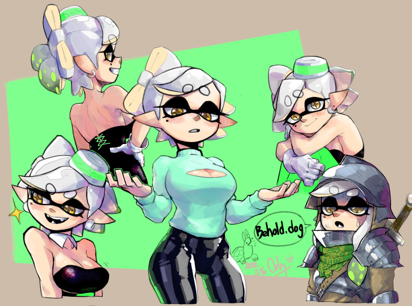 armor boob_window cleavage cute earrings elden_ring gloves inkling marie_(splatoon) nintendo orlycuster pie_orly pointy_ears splatoon white_hair yellow_eyes