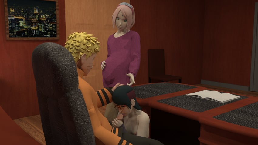 1boy 2girls 3d age_difference arm_warmers armwear black_eyes black_hair blonde_hair blowjob boruto:_naruto_next_generations cheating cheating_wife clothed clothed_male_nude_female clothing cuckold desk erect_nipples erection facial_markings fellatio flat_chest forehead_jewel forehead_mark forehead_protector fully_clothed glasses green_eyes hand_on_head handjob headband holding_penis indoors kneeling licking_penis mature mature_female milf mother_and_daughter naruto naruto_(series) netorare nipples ntr office on_knees oral penis pink_hair pink_nipples pregnant sakura_haruno sarada_uchiha shinteo shounen_jump spiky_hair standing tongue tongue_out topless topless_female under_skirt under_the_table uzumaki_naruto uzumaki_naruto whisker_markings whiskers yellow_hair