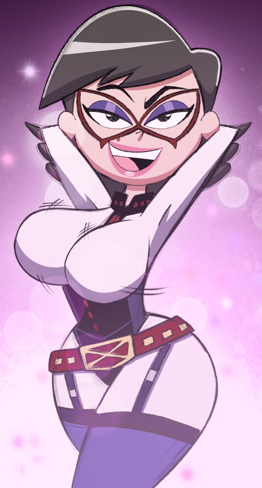 1girls arms_behind_head arms_up big_butt codykins123 color colored cosplay costume eleanor_butterbean female female_only front_view glasses jiggling_breasts leotard mature_female midnight_(my_hero_academia)_(cosplay) milf my_hero_academia open_mouth smile smiling solo suggestive suggestive_gesture suggestive_pose superheroine teacher the_grim_adventures_of_billy_and_mandy voluptuous