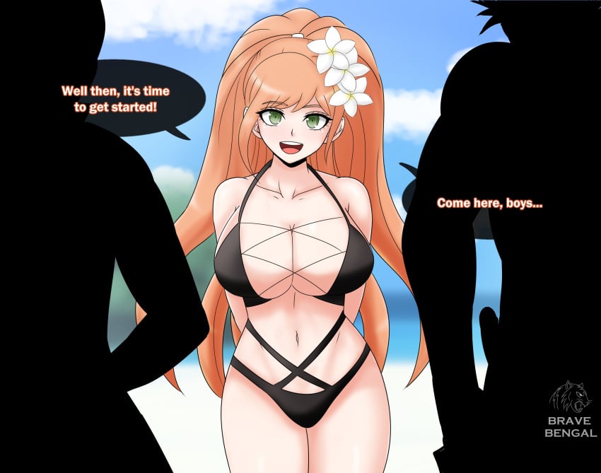 big_breasts bikini bravebengal breasts busty danganronpa danganronpa_3 danganronpa_s:_ultimate_summer_camp green_eyes hourglass_figure huge_breasts large_breasts orange_hair shirogane_tsumugi sillouette skimpy_bikini skimpy_clothes straight_hair voluptuous voluptuous_female yukizome_chisa