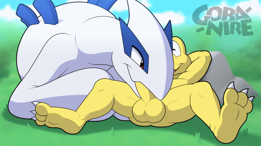 1ambiguous 1boy animated claws crossover gobanire hi_res hindpaw koopa koopa_troopa legendary_pokémon lugia mario_(series) nintendo oral outside paws pokemon pokemon_(species) scalie sex video_games