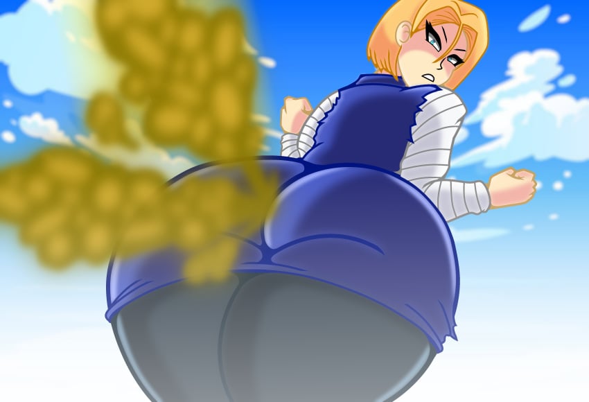 1girls android_18 blonde_hair caveman147 dragon_ball dragon_ball_z fart fart_fetish female_only huge_ass looking_at_viewer looking_back ripped_clothing thick_thighs tight_skirt vegeta