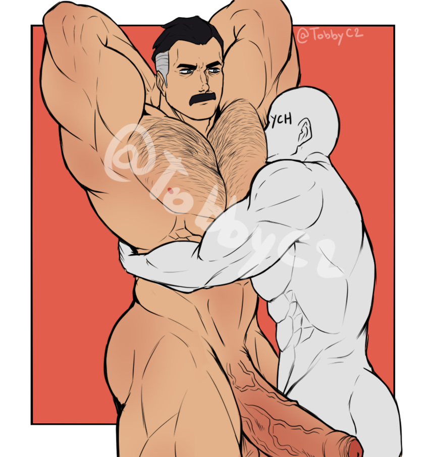 big_penis chest_hair gay grey_hair invincible invincible_(comics) long_penis looking_at_another looking_down male male/male male_only moustache muscles muscular muscular_male nipples nolan_grayson omni-man smelling smelling_armpits tobbyc2 yaoi