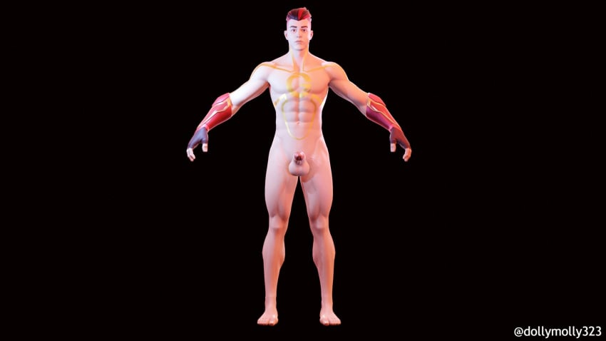 3d 3d_(artwork) balls black_hair dollymolly323 dyed_hair erection fingerless_gloves fortnite front_view gauntlet gauntlets gloves human looking_at_viewer male male_only manly model muscle muscles muscular muscular_male naked penis red_hair solo source_request t-pose tagme testicles thegrefg youtube youtube_hispanic youtuber