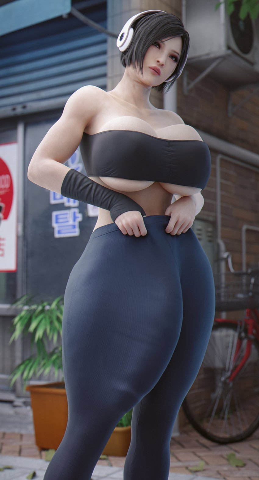 1futa 3d ada_wong asian_futanari breasts bulge bulge_down_leg clothed clothing erection erection_under_clothes futa_only futanari headphones huge_breasts huge_cock human light-skinned_futanari light_skin mostly_clothed penis penis_to_the_knees penis_under_clothes resident_evil resident_evil_2 resident_evil_2_remake solo standing stevencarson tubetop underboob