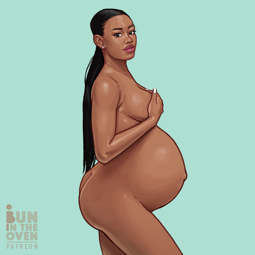 1girls big_breasts breasts bunintheoven dark-skinned_female dark_skin female female_only huge_belly large_breasts pregnant ready_to_pop solo