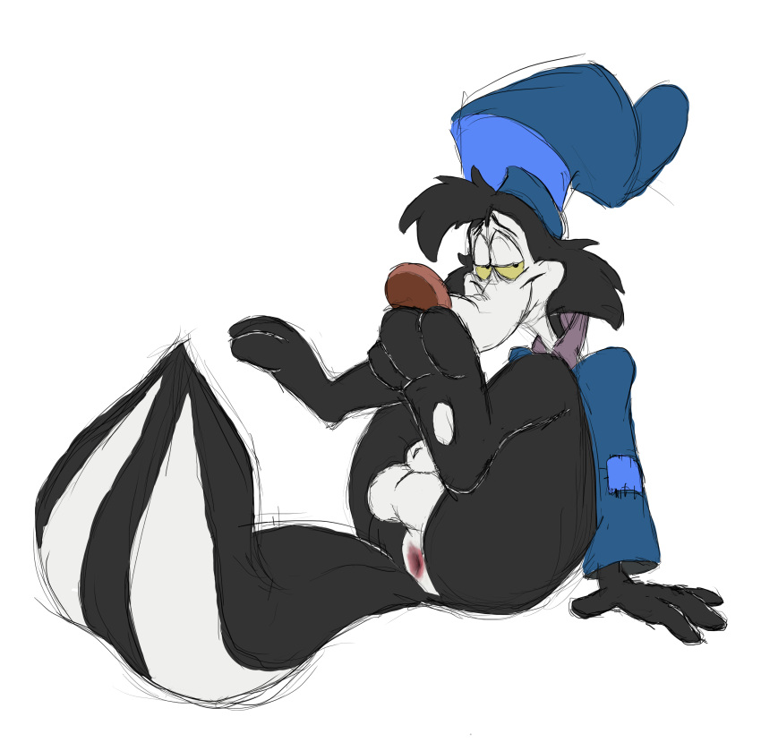 anthro anus balls biped bonkers bottomless clothed clothing digital_media_(artwork) disney edit male male_only mammal presenting_hindquarters skunk skunky_skunk solo unknown_artist