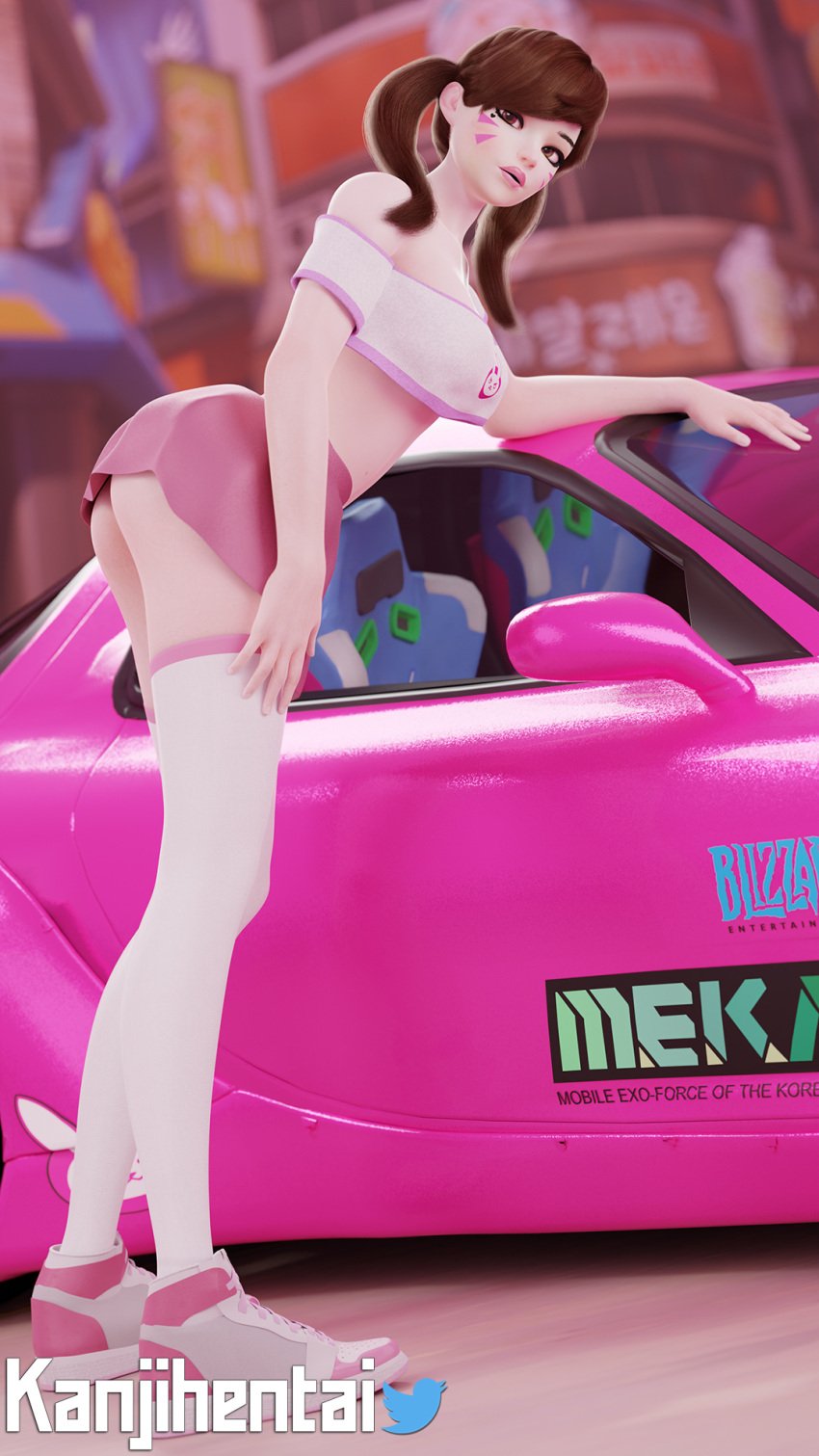 1girls 3d ass brown_eyes brown_hair car casual crop_top d.va dat_ass discko discko_d.va female female_only kanjihentai lipstick long_hair mazda_rx-7 microskirt miniskirt overwatch pink_lipstick revealing_clothes rx-7 rx7 school_uniform schoolgirl sioppx skirt solo sports_car thighhighs twintails upskirt white_stockings