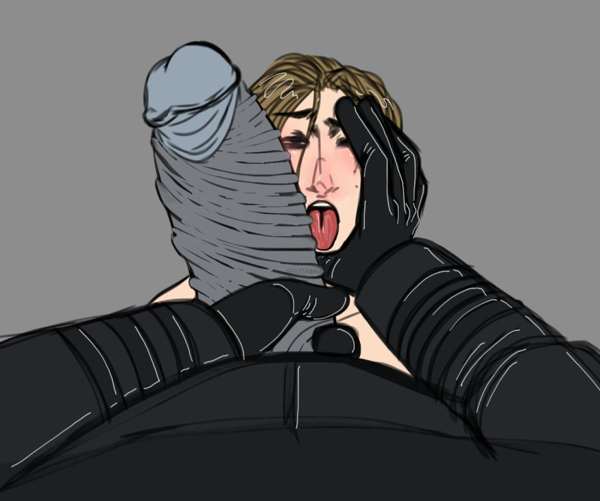 ahe_gao artist_request erection fat_cock gay grey_background hand_on_another's_face huge_cock leon_scott_kennedy male male_only mr_x one_eye_closed open_mouth pale-skinned_male pale_skin penis penis_on_face pov pov_eye_contact resident_evil size_difference tongue tongue_out tyranted yaoi