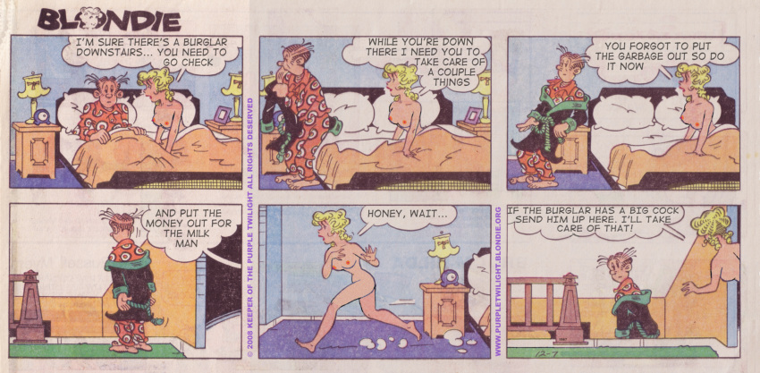 blondie_(comic) blondie_bumstead casual clothing comedy comic_strip dagwood_bumstead female human humor implied_cheating implied_cuckolding implied_infidelity male nude_female_clothed_male nudist pale_skin parody tagme