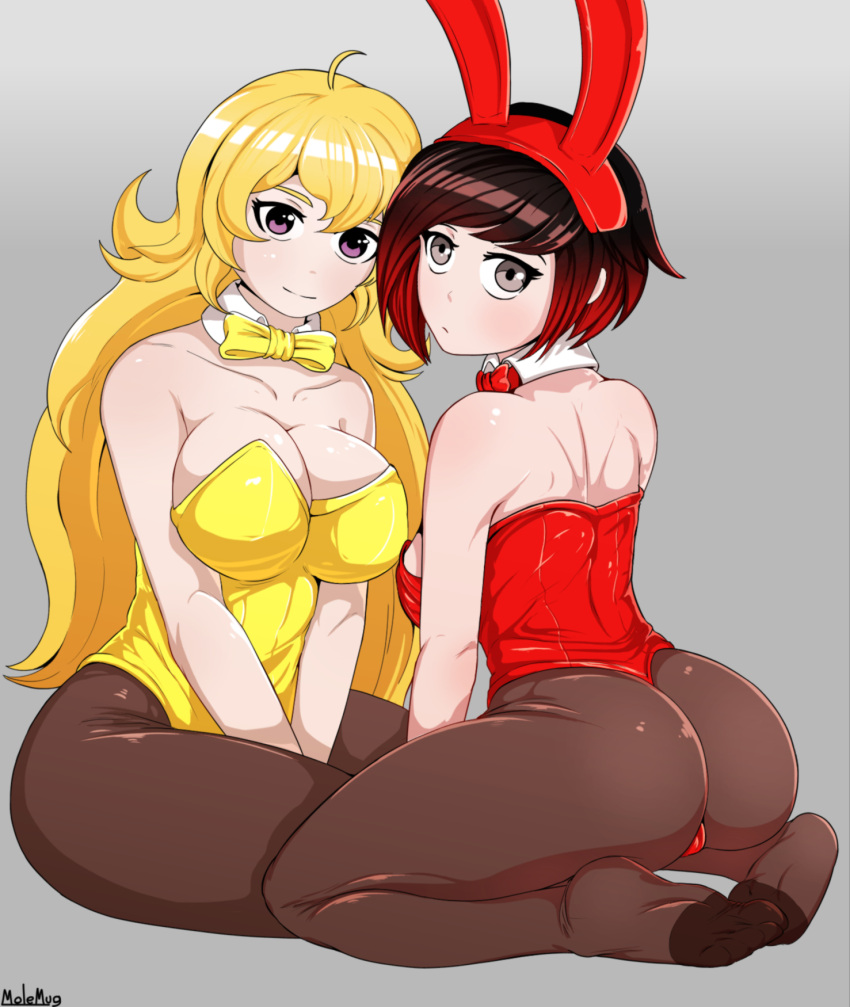 2girls alternate_costume ass breasts bunny_ears female molemug ruby_rose rwby tagme yang_xiao_long