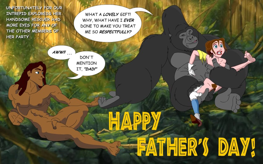 1girls 2boys barefoot bestiality celebration disney father's_day father_and_son feet female forced_bestiality gift holidays interspecies jane_porter kerchak male male_nipples multiple_boys nipples one_shoe penis pussy rape restrained rooler34 sex single_shoe speech_bubble tagme tarzan_(1999_film) tarzan_(character) zoophilia