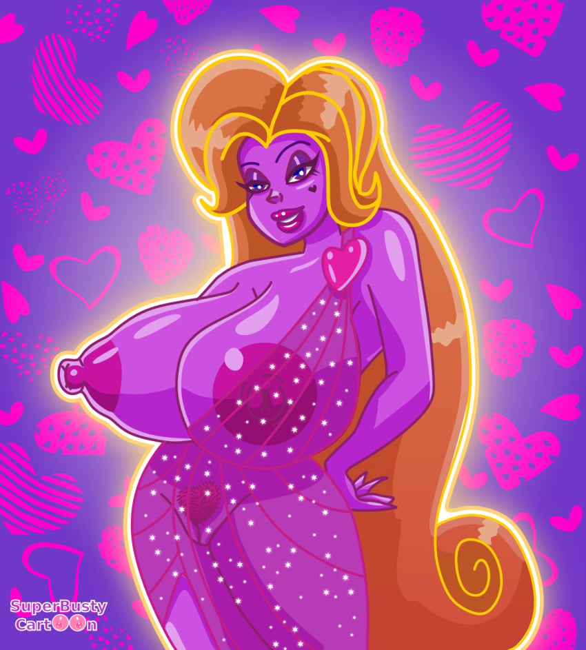 aphrodite_(hercules) disney erect_nipples eyelashes female heart hercules_(disney) hyper hyper_breasts long_hair nipples orange_hair pink_hair pubic_hair pussy see-through see-through_clothing solo superbustycartoon very_long_hair