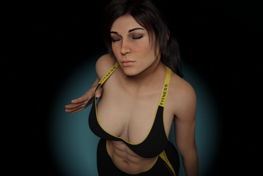 1girls 3d abs athletic big_breasts blender brown_hair candid clothed female female_only flashing gym lara_croft lara_croft_(survivor) model modeling ponytail pose sinaf solo sports_bra sportswear tagme tomb_raider