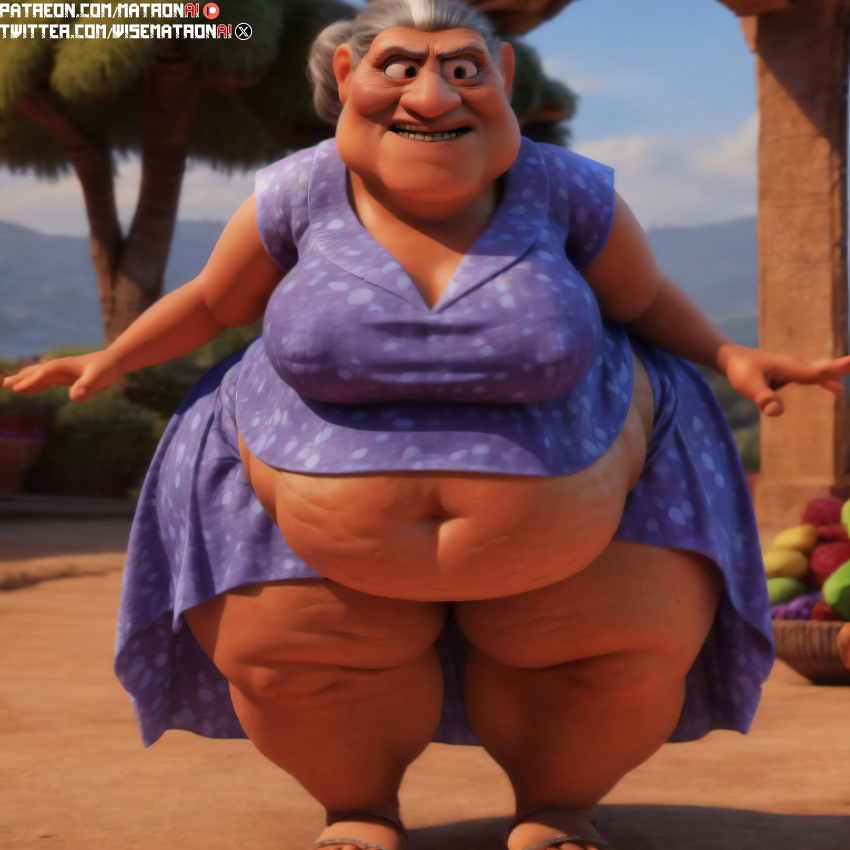 1girls 4k abuelita_(coco) ai_generated bbw belly belly_button big_belly breasts cellulite coco_(movie) disney elena_rivera female female_only gilf granny highres hips huge_breasts huge_hips large_breasts massive_thighs matronai_(artist) mature mature_female mature_woman obese obese_female old older_female overweight overweight_female patreon patreon_username pinup pixar solo solo_female solo_focus ssbbw stable_diffusion thick_legs thick_thighs thighs twitter_username wide_hips wrinkles