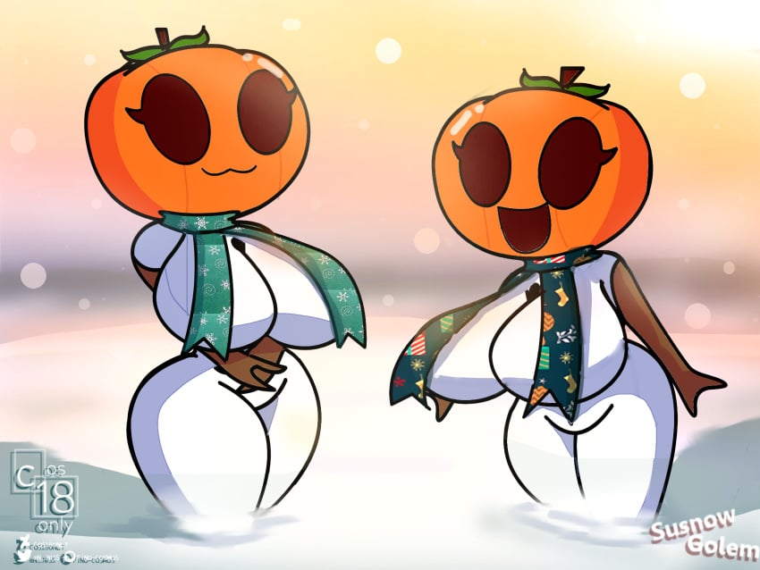 :3 big_ass big_breasts big_butt cos-18only cute minecraft pumpkin_head snow_golem snowman snowwoman