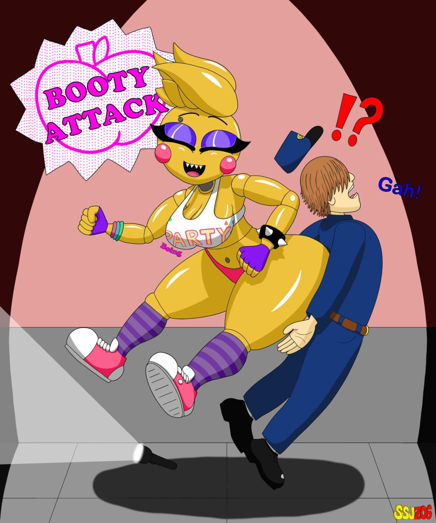 big_ass butt_attack female female_focus five_nights_at_freddy's night_guard ssjz06 toy_chica_(eroticphobia) toy_chica_(fnaf)